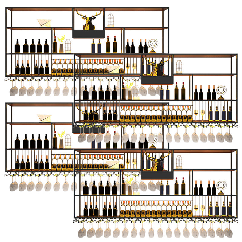 Kit de estante de vino montado en la pared estante de soporte de vino de metal y madera en negro y marrón