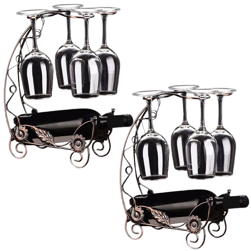 Contemporary Countertop Wine Holder Rack Metal Wine Rack Kit 10.4"L x 4.5"W x 14.6"H Bronze 2 Piece Set Clearhalo 'furn' 'furn_wine_racks' 'Furniture' 'Kitchen & Dining Furniture' 'Wine Racks' 'wine_racks' 6611120