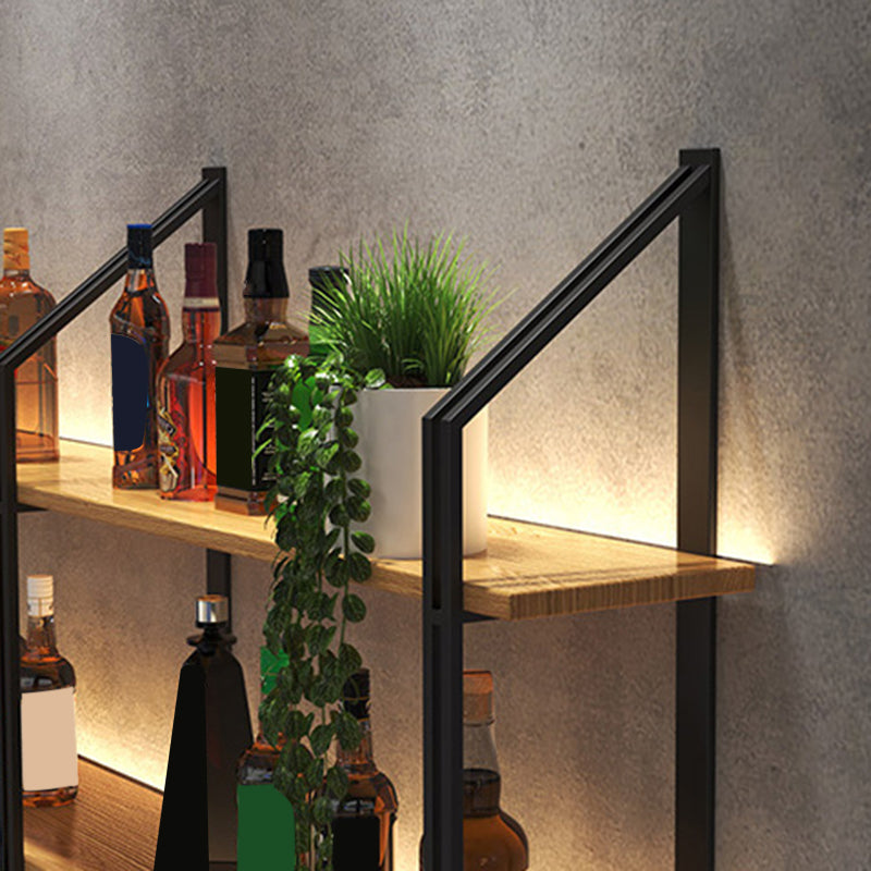 Partido de botella de vino montado en la pared Metal y soporte para botellas de madera para la cocina