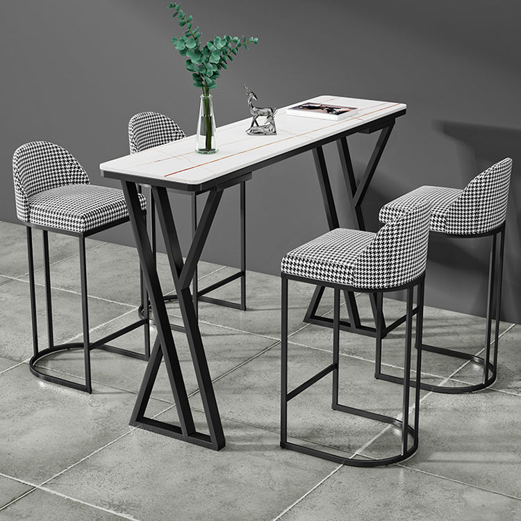 1/5 Pieces Bar Stool and Table Set Rectangular Modern Pub Table Set 5 Pieces: Gray-Black Table , 4 Black-White Bar Stools Clearhalo 'Bar Furniture' 'furn' 'furn_home_bar_bar_sets' 'Furniture' 'Home Bars & Bar Sets' 'home_bar_bar_sets' 'Kitchen & Dining Furniture' 6611968