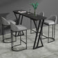 1/5 Pieces Bar Stool and Table Set Rectangular Modern Pub Table Set 5 Pieces: Gray-Black Table , 4 Bright Black Bar Stools Clearhalo 'Bar Furniture' 'furn' 'furn_home_bar_bar_sets' 'Furniture' 'Home Bars & Bar Sets' 'home_bar_bar_sets' 'Kitchen & Dining Furniture' 6611970