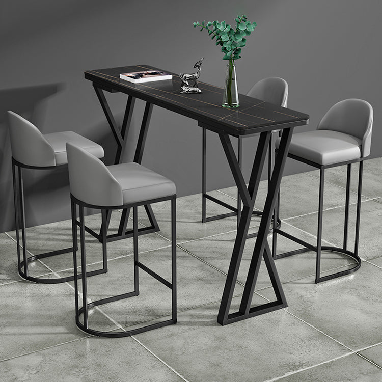 1/5 Pieces Bar Stool and Table Set Rectangular Modern Pub Table Set 5 Pieces: Gray-Black Table , 4 Bright Black Bar Stools Clearhalo 'Bar Furniture' 'furn' 'furn_home_bar_bar_sets' 'Furniture' 'Home Bars & Bar Sets' 'home_bar_bar_sets' 'Kitchen & Dining Furniture' 6611970