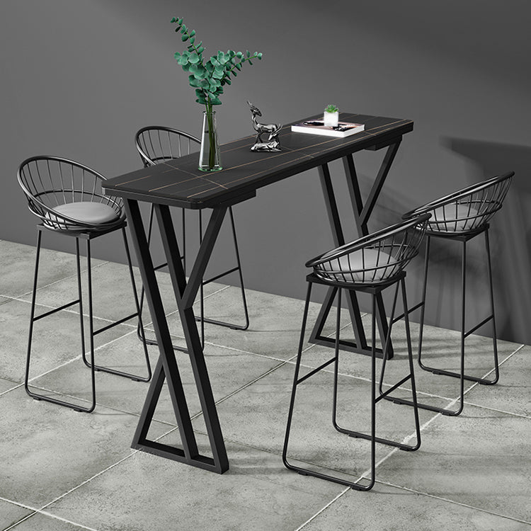 1/5 Pieces Bar Stool and Table Set Rectangular Modern Pub Table Set 5 Pieces: White-Black Table , 4 Black Bar Stools Clearhalo 'Bar Furniture' 'furn' 'furn_home_bar_bar_sets' 'Furniture' 'Home Bars & Bar Sets' 'home_bar_bar_sets' 'Kitchen & Dining Furniture' 6611971