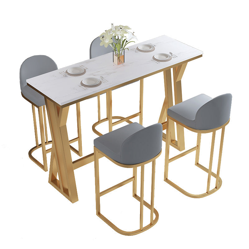 Glam Rectangle Pub Table Set 1/2/5 Pieces Faux Marble Pub Set for Indoor 5 Pieces: Table, 4 Stools Clearhalo 'Bar Furniture' 'furn' 'furn_home_bar_bar_sets' 'Furniture' 'Home Bars & Bar Sets' 'home_bar_bar_sets' 'Kitchen & Dining Furniture' 6612078