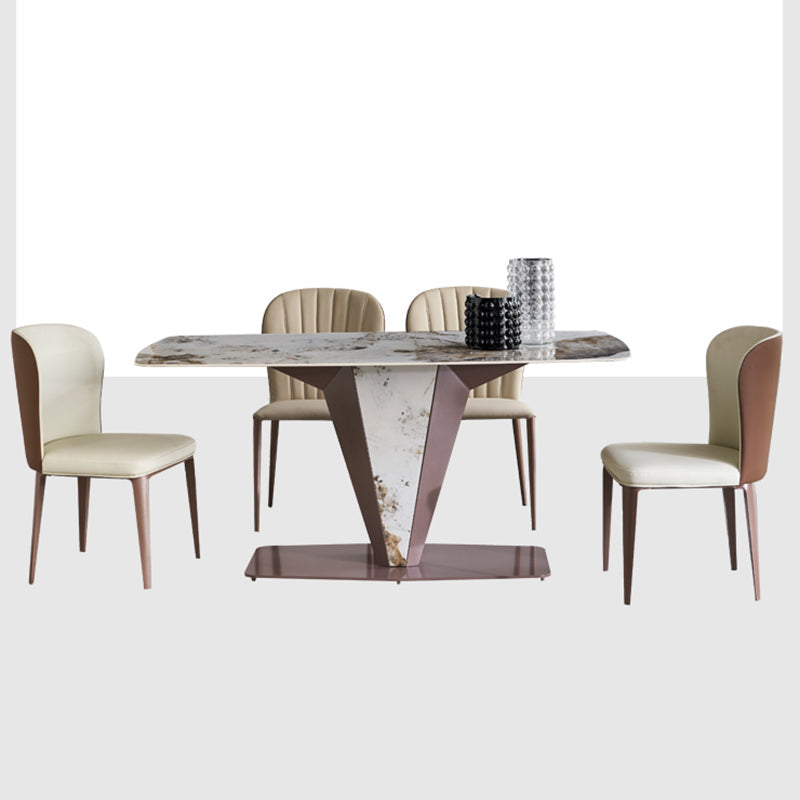 Glossy White Dining Table Set 1/4/5 Pieces Metal Base Table with Leather Chairs Clearhalo 'Dining Room Sets' 'Dining Tables & Seating' 'dining_room_set' 'furn' 'furn_dining_room_set' 'Furniture' 'Kitchen & Dining Furniture' 6612385