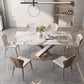 Glam Style Rectangle Table Set 1/2/5/7 Pieces Dining Set with Metal Legs 7 Pieces: Table, 6 Beige Chairs Clearhalo 'Dining Room Sets' 'Dining Tables & Seating' 'dining_room_set' 'furn' 'furn_dining_room_set' 'Furniture' 'Kitchen & Dining Furniture' 6612413