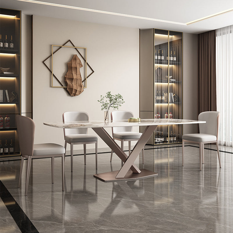 Glam Style Rectangle Table Set 1/2/5/7 Pieces Dining Set with Metal Legs 5 Pieces: Table, 4 Chairs Clearhalo 'Dining Room Sets' 'Dining Tables & Seating' 'dining_room_set' 'furn' 'furn_dining_room_set' 'Furniture' 'Kitchen & Dining Furniture' 6612414