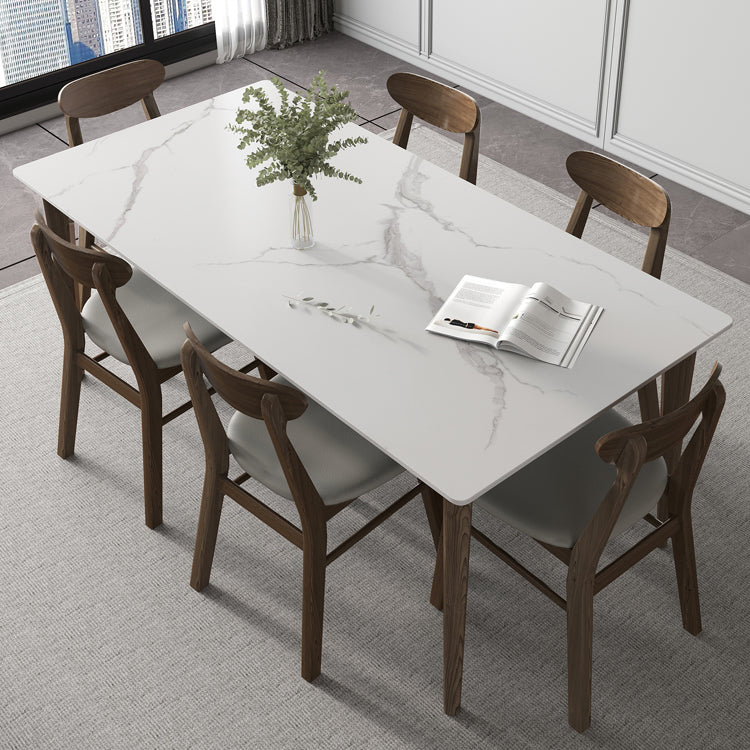 Modern 1/4/5/7 Pieces Furniture Stone Rectangle Dining Table Set in White 7 Pieces: Table, 6 Chairs Clearhalo 'Dining Room Sets' 'Dining Tables & Seating' 'dining_room_set' 'furn' 'furn_dining_room_set' 'Furniture' 'Kitchen & Dining Furniture' 6612445