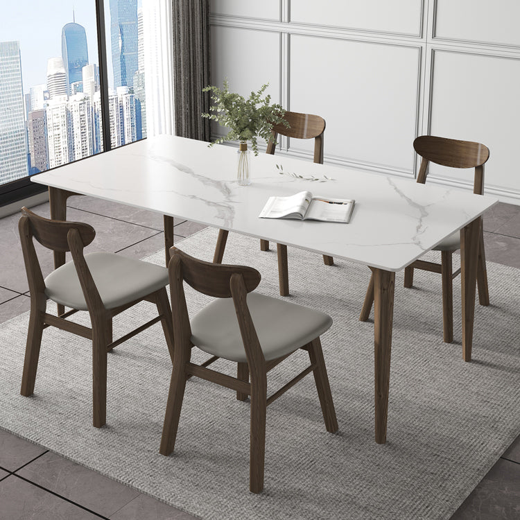 Modern 1/4/5/7 Pieces Furniture Stone Rectangle Dining Table Set in White 5 Pieces: Table, 4 Chairs Clearhalo 'Dining Room Sets' 'Dining Tables & Seating' 'dining_room_set' 'furn' 'furn_dining_room_set' 'Furniture' 'Kitchen & Dining Furniture' 6612447