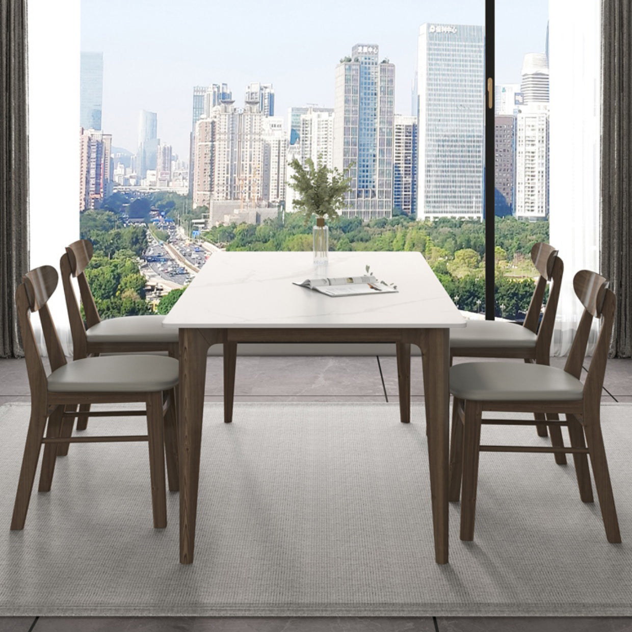 Modern 1/4/5/7 Pieces Furniture Stone Rectangle Dining Table Set in White Clearhalo 'Dining Room Sets' 'Dining Tables & Seating' 'dining_room_set' 'furn' 'furn_dining_room_set' 'Furniture' 'Kitchen & Dining Furniture' 6612457
