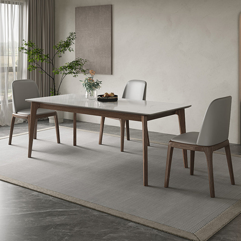 Modern 1/4/5/7 Pieces Dining Table Set Stone Rectangle Furniture in White 4 Pieces: Table, 3 Grey Chairs Clearhalo 'Dining Room Sets' 'Dining Tables & Seating' 'dining_room_set' 'furn' 'furn_dining_room_set' 'Furniture' 'Kitchen & Dining Furniture' 6612584