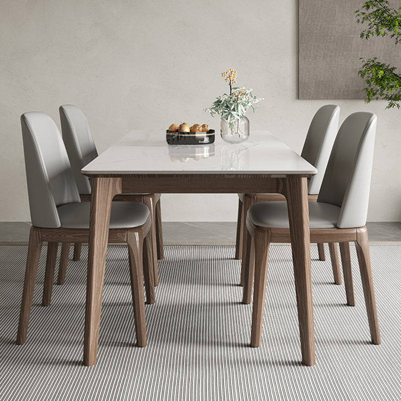 Modern 1/4/5/7 Pieces Dining Table Set Stone Rectangle Furniture in White 5 Pieces: Table, 4 Grey Chairs Clearhalo 'Dining Room Sets' 'Dining Tables & Seating' 'dining_room_set' 'furn' 'furn_dining_room_set' 'Furniture' 'Kitchen & Dining Furniture' 6612585