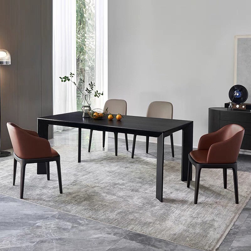 Industrial 1/2/5/7 Pieces Furniture Solid Wood Rectangle Dining Chairs Set in Black 5 Pieces: Table, 2 Grey+2 Orange Chairs Clearhalo 'Dining Room Sets' 'Dining Tables & Seating' 'dining_room_set' 'furn' 'furn_dining_room_set' 'Furniture' 'Kitchen & Dining Furniture' 6612620