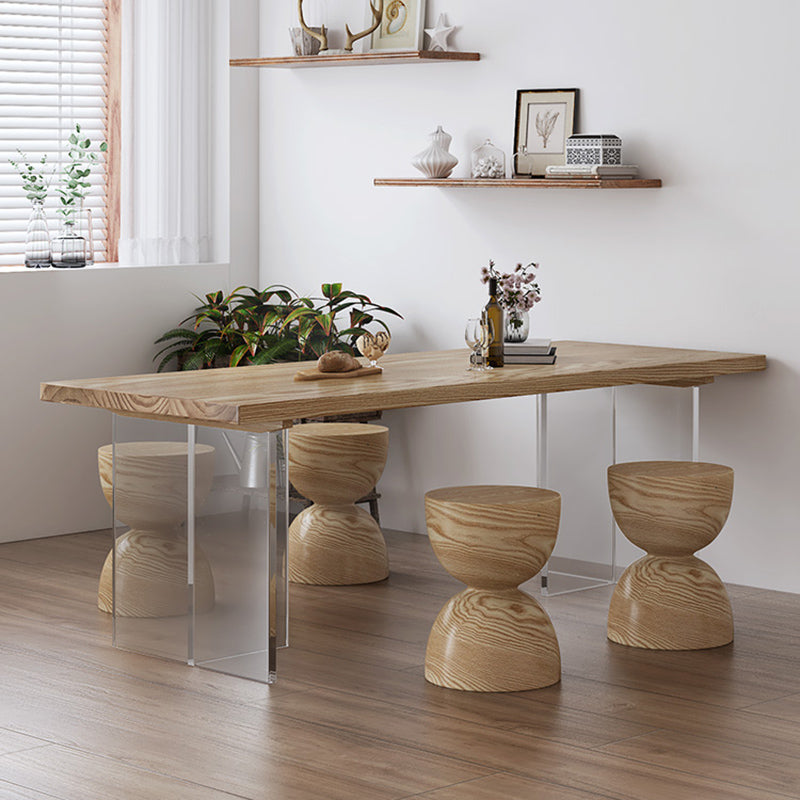 Industrial 1/2/5 Pieces Furniture Solid Wood Rectangle Dining Chairs Set in Natural 5 Pieces: Table, 4 Stools Clearhalo 'Dining Room Sets' 'Dining Tables & Seating' 'dining_room_set' 'furn' 'furn_dining_room_set' 'Furniture' 'Kitchen & Dining Furniture' 6612645