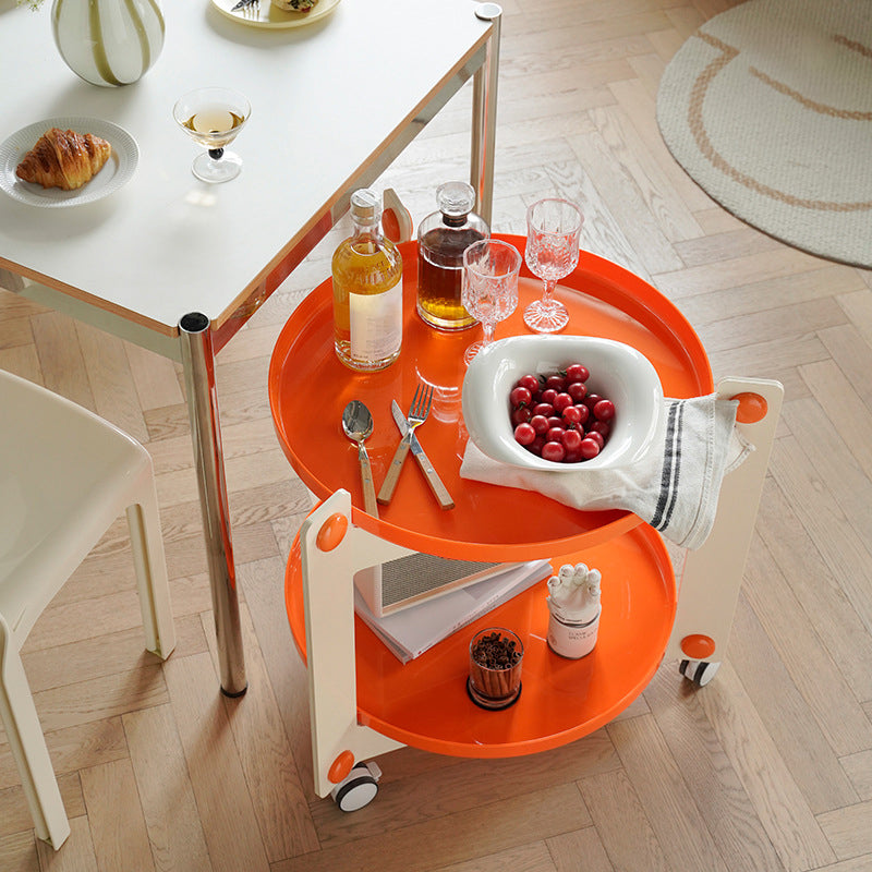 Contemporary Tray Top End Table Set Dia 25.6" 2 - Tier Side Table with Casters