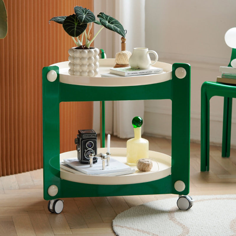 Contemporary Tray Top End Table Set Dia 25.6" 2 - Tier Side Table with Casters
