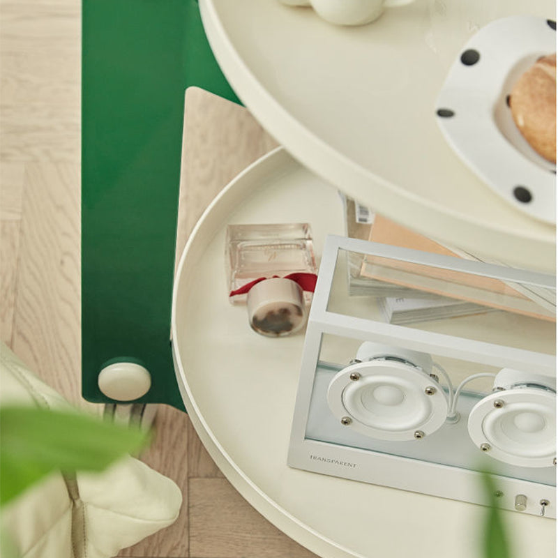 Contemporary Tray Top End Table Set Dia 25.6" 2 - Tier Side Table with Casters