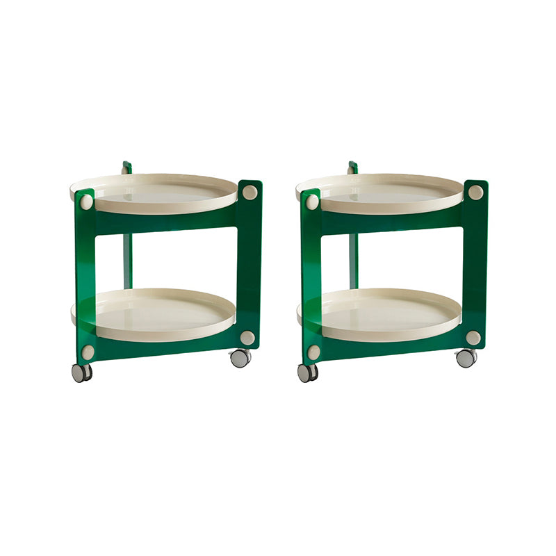 Contemporary Tray Top End Table Set Dia 25.6" 2 - Tier Side Table with Casters