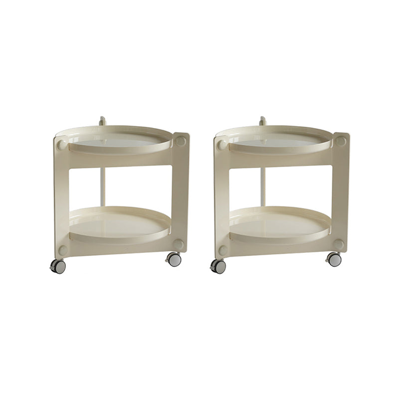 Contemporary Tray Top End Table Set Dia 25.6" 2 - Tier Side Table with Casters