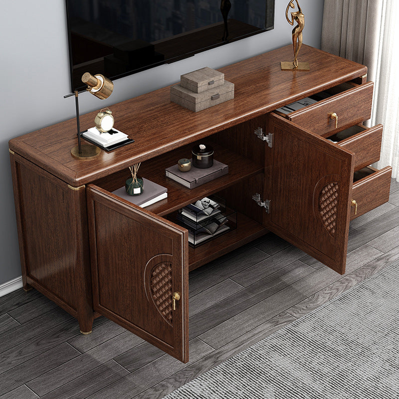 Vintage Brown Media Console Walnut Stand Console with Drawers Clearhalo 'furn' 'furn_tv_stands_entertainment_centers' 'Furniture' 'Living Room Furniture' 'TV Stands & Entertainment Centers' 'TV Stands & Media Storage Furniture' 'tv_stands_entertainment_centers' 6617504
