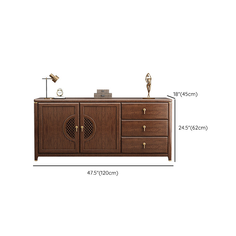Vintage Brown Media Console Walnut Stand Console with Drawers Clearhalo 'furn' 'furn_tv_stands_entertainment_centers' 'Furniture' 'Living Room Furniture' 'TV Stands & Entertainment Centers' 'TV Stands & Media Storage Furniture' 'tv_stands_entertainment_centers' 6617512