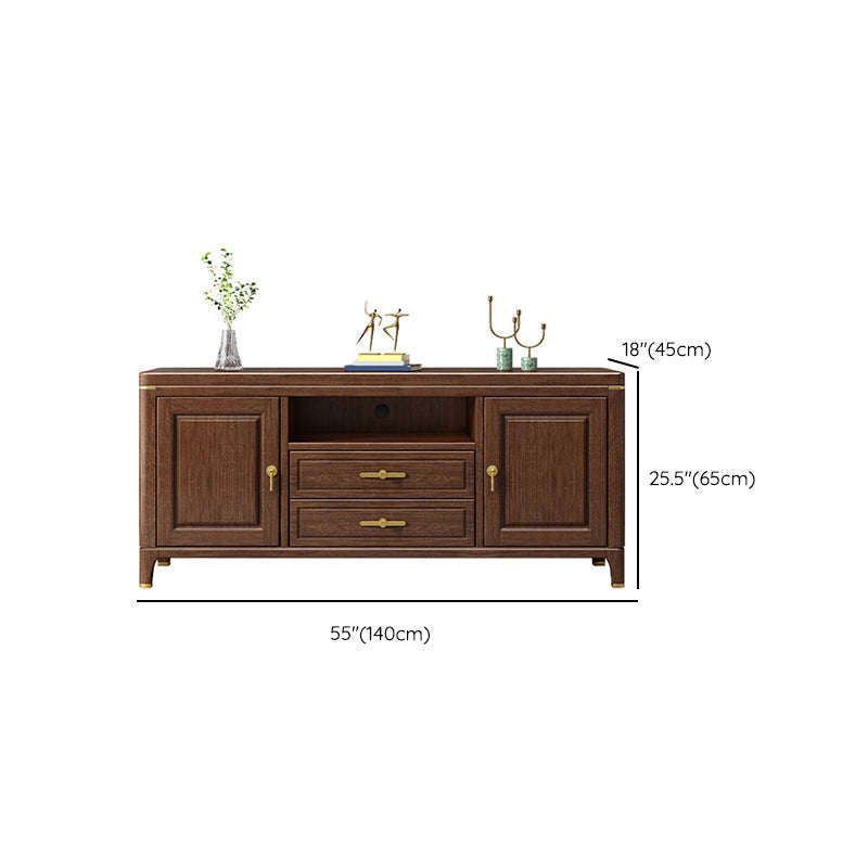 Vintage Brown Media Console Walnut Stand Console with Drawers Clearhalo 'furn' 'furn_tv_stands_entertainment_centers' 'Furniture' 'Living Room Furniture' 'TV Stands & Entertainment Centers' 'TV Stands & Media Storage Furniture' 'tv_stands_entertainment_centers' 6617513