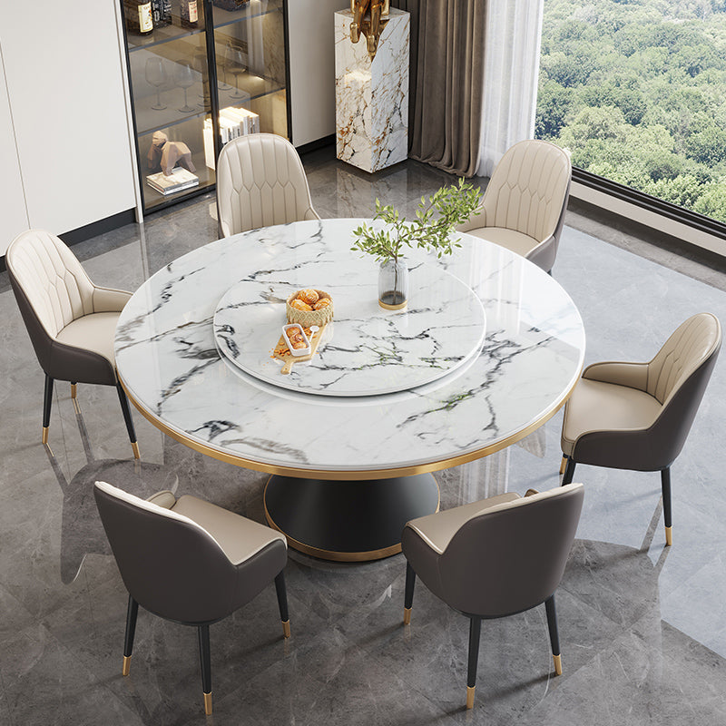 Modern Dining Set 1/5/7 Pcs Round Marble Dining Table and Upholstered Chairs Dining Room Sets 6 Piece Set Clearhalo 'Dining Room Sets' 'Dining Tables & Seating' 'dining_room_set' 'furn' 'furn_dining_room_set' 'Furniture' 'Kitchen & Dining Furniture' 6617739