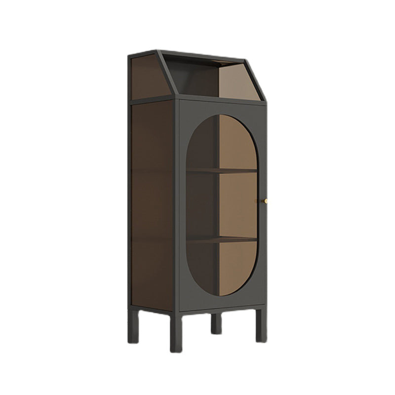 Contemporary Metal Curio Cabinet Glass Doors Hutch Cabinet with Doors for Living Room Black Brown Glass Clearhalo 'Display & China Cabinets' 'display_china_cabinets' 'furn' 'furn_display_china_cabinets' 'Furniture' 'Kitchen & Dining Furniture' 6617955