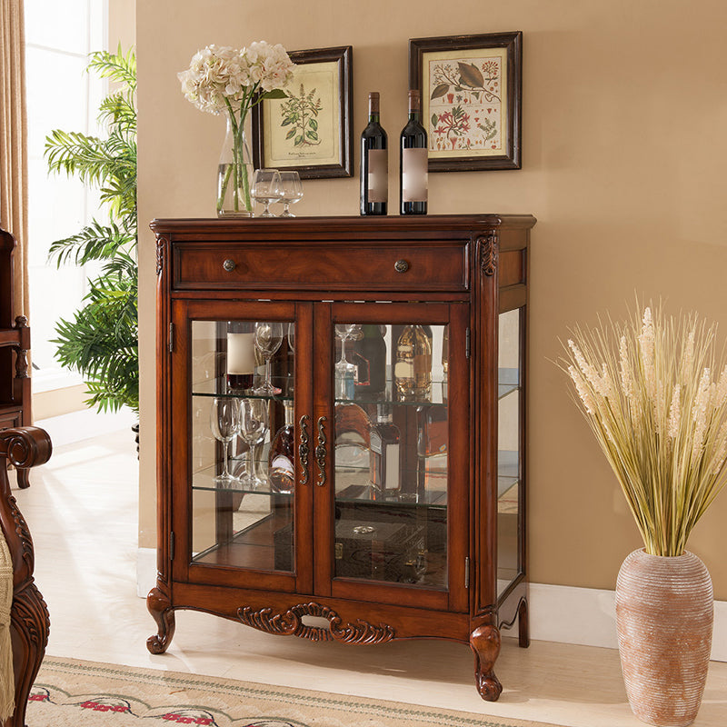 Traditional Birch Curio Cabinet Glass Doors Hutch Buffet with Doors Clearhalo 'Display & China Cabinets' 'display_china_cabinets' 'furn' 'furn_display_china_cabinets' 'Furniture' 'Kitchen & Dining Furniture' 6617966