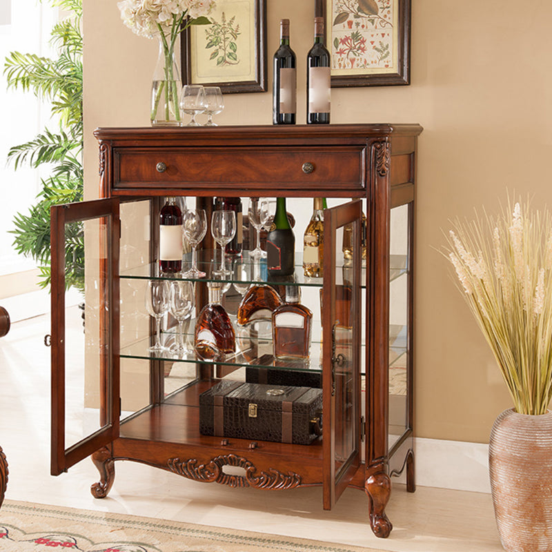 Traditional Birch Curio Cabinet Glass Doors Hutch Buffet with Doors Clearhalo 'Display & China Cabinets' 'display_china_cabinets' 'furn' 'furn_display_china_cabinets' 'Furniture' 'Kitchen & Dining Furniture' 6617968