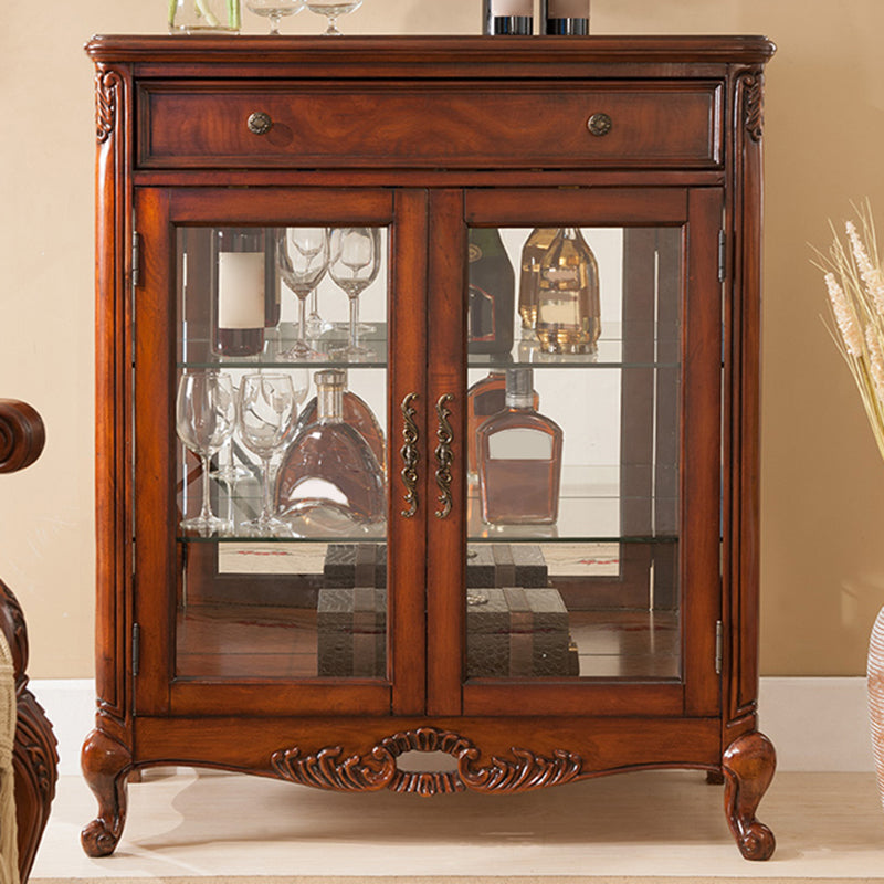 Traditional Birch Curio Cabinet Glass Doors Hutch Buffet with Doors Clearhalo 'Display & China Cabinets' 'display_china_cabinets' 'furn' 'furn_display_china_cabinets' 'Furniture' 'Kitchen & Dining Furniture' 6617969