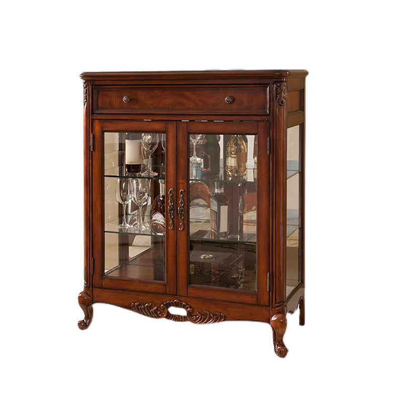 Traditional Birch Curio Cabinet Glass Doors Hutch Buffet with Doors Clearhalo 'Display & China Cabinets' 'display_china_cabinets' 'furn' 'furn_display_china_cabinets' 'Furniture' 'Kitchen & Dining Furniture' 6617970