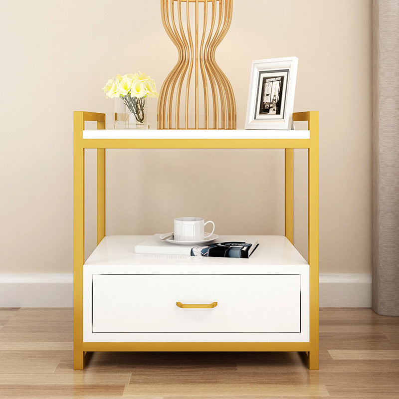 Wooden Bed Nightstand Contemporary Accent Table Nightstand with Drawer Gold-White 1 Piece Clearhalo 'Bedroom Furniture' 'furn' 'furn_night_stand' 'Furniture' 'night_stand' 'Nightstands' 6618026