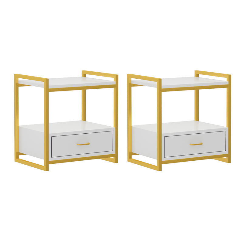 Wooden Bed Nightstand Contemporary Accent Table Nightstand with Drawer Gold-White 2 Piece Set Clearhalo 'Bedroom Furniture' 'furn' 'furn_night_stand' 'Furniture' 'night_stand' 'Nightstands' 6618027