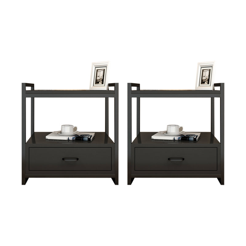 Wooden Bed Nightstand Contemporary Accent Table Nightstand with Drawer Black 2 Piece Set Clearhalo 'Bedroom Furniture' 'furn' 'furn_night_stand' 'Furniture' 'night_stand' 'Nightstands' 6618032