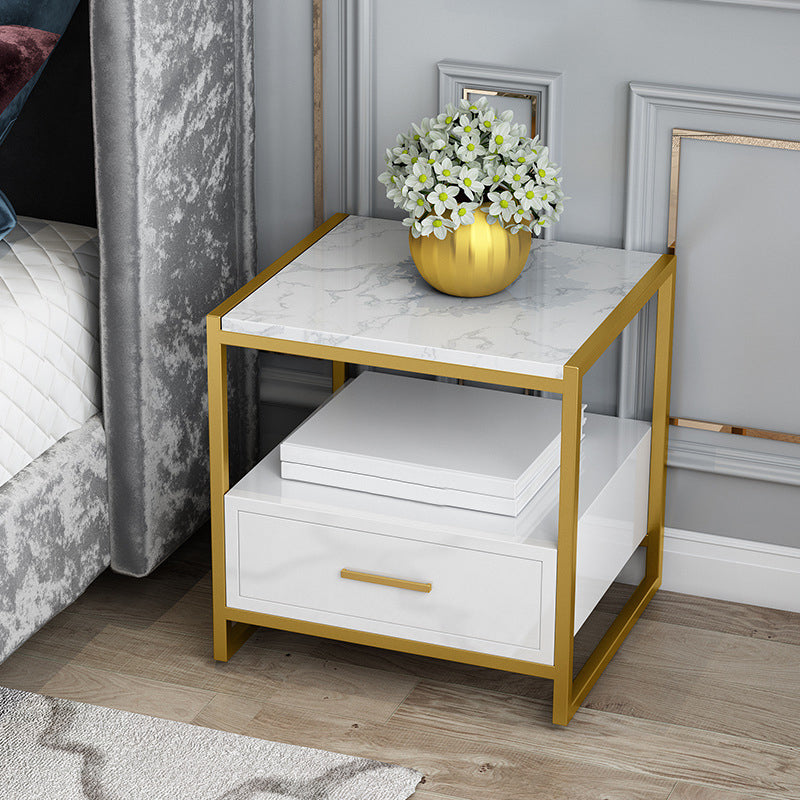 Glam Bed Nightstand Open Storage Accent Table Nightstand with Drawer 20"L x 16"W x 20"H White 1 Piece Clearhalo 'Bedroom Furniture' 'furn' 'furn_night_stand' 'Furniture' 'night_stand' 'Nightstands' 6618038