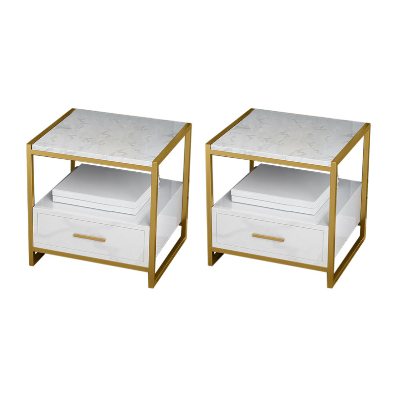 Glam Bed Nightstand Open Storage Accent Table Nightstand with Drawer White 2 Piece Set Clearhalo 'Bedroom Furniture' 'furn' 'furn_night_stand' 'Furniture' 'night_stand' 'Nightstands' 6618039