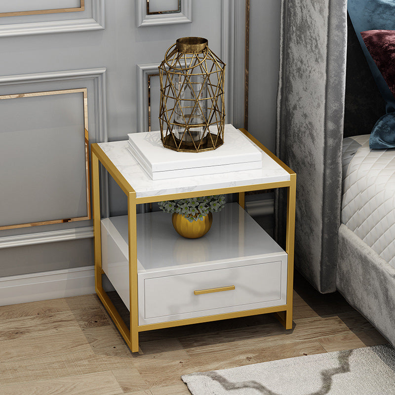 Glam Bed Nightstand Open Storage Accent Table Nightstand with Drawer 18"L x 16"W x 20"H White 1 Piece Clearhalo 'Bedroom Furniture' 'furn' 'furn_night_stand' 'Furniture' 'night_stand' 'Nightstands' 6618040
