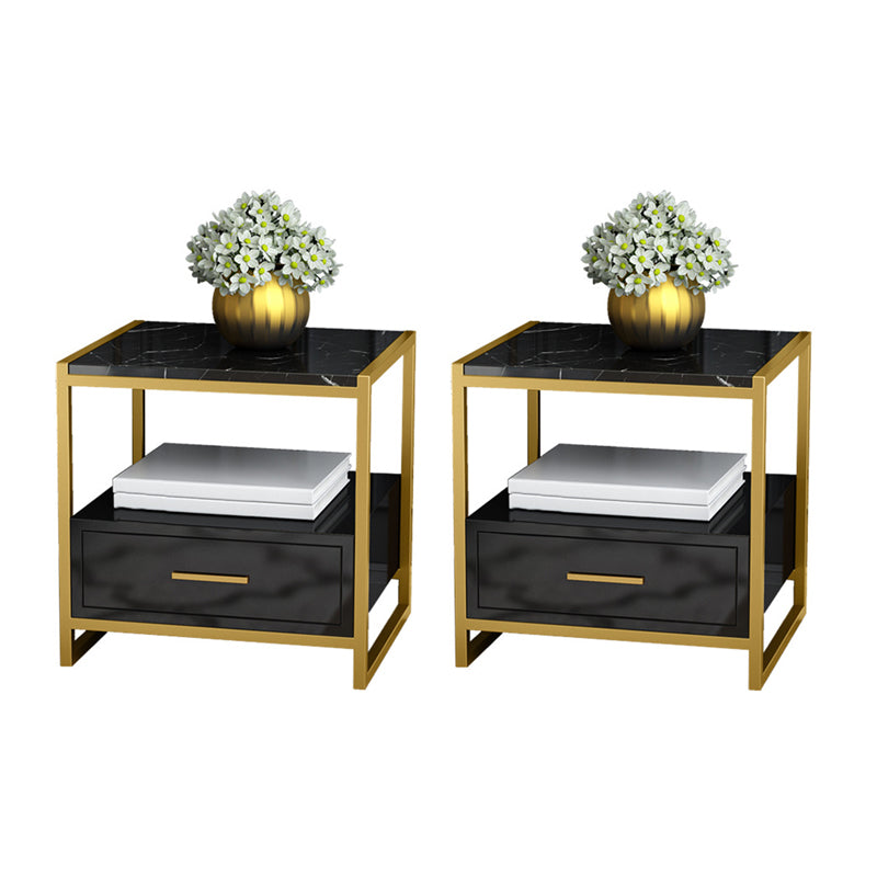 Glam Bed Nightstand Open Storage Accent Table Nightstand with Drawer Black 2 Piece Set Clearhalo 'Bedroom Furniture' 'furn' 'furn_night_stand' 'Furniture' 'night_stand' 'Nightstands' 6618041