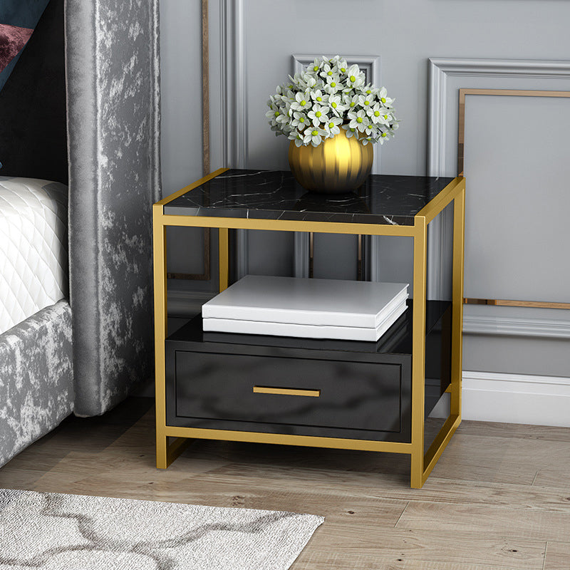 Glam Bed Nightstand Open Storage Accent Table Nightstand with Drawer 20"L x 16"W x 20"H Black 1 Piece Clearhalo 'Bedroom Furniture' 'furn' 'furn_night_stand' 'Furniture' 'night_stand' 'Nightstands' 6618042