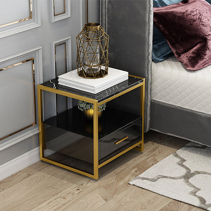 Glam Bed Nightstand Open Storage Accent Table Nightstand with Drawer 18"L x 16"W x 20"H Black 1 Piece Clearhalo 'Bedroom Furniture' 'furn' 'furn_night_stand' 'Furniture' 'night_stand' 'Nightstands' 6618043