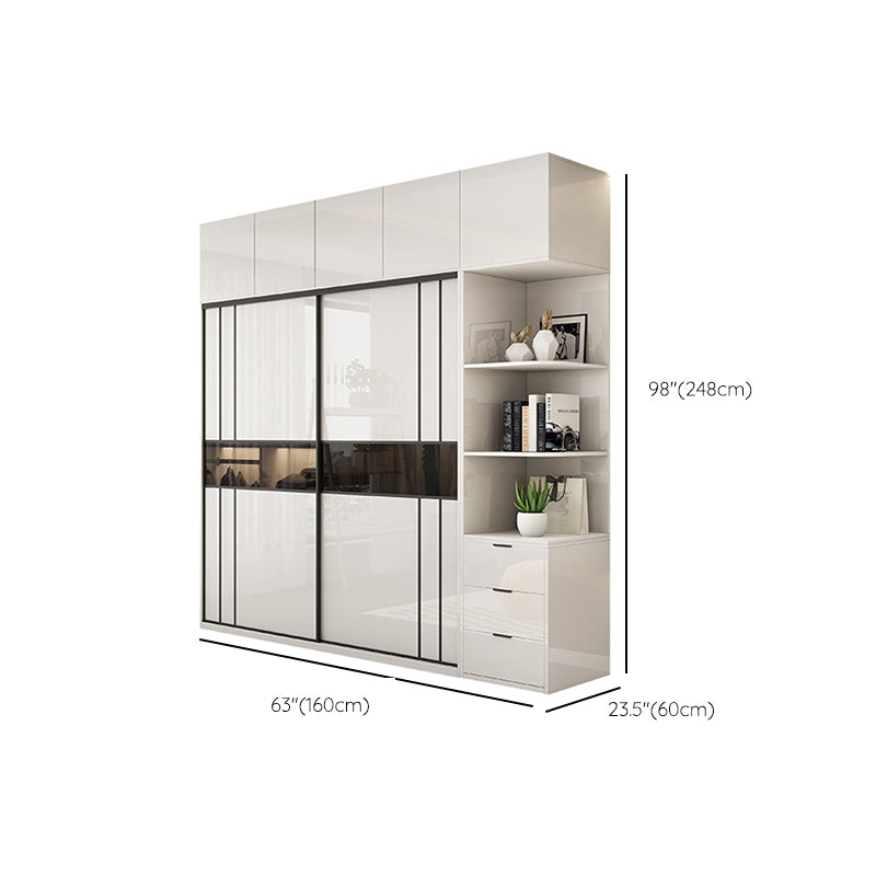 White Colour Wooden Wardrobe Cloth Rod Included Wardrobe Closet with Shelves Clearhalo 'Armoires & Wardrobes' 'armoires_wardrobes' 'Bedroom Furniture' 'furn' 'furn_armoires_wardrobes' 'Furniture' 6618496