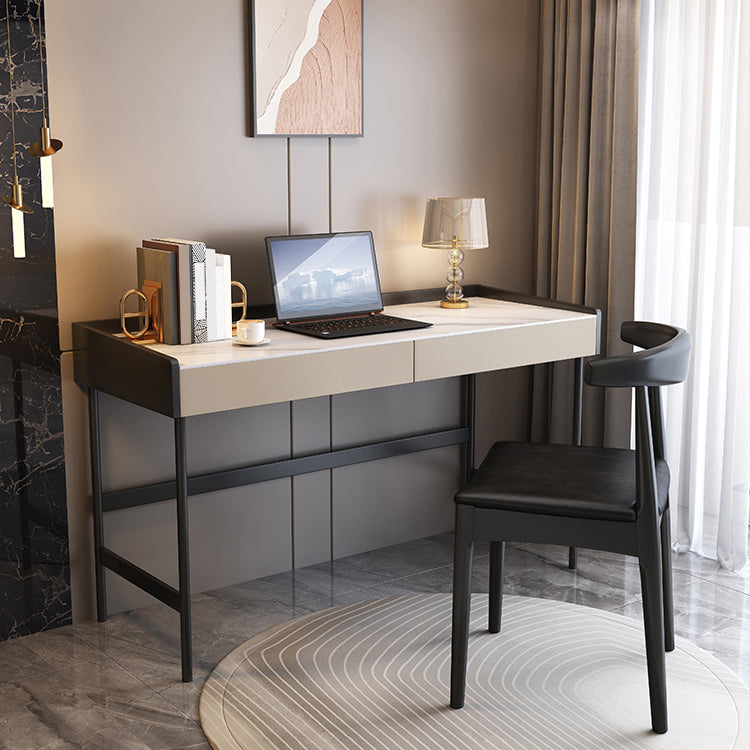 Desca da ufficio rettangolare in pietra 2-cassetti da 30,32 "scrivania alta