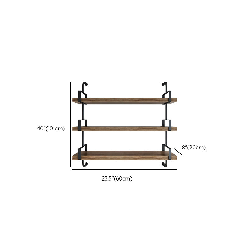 Libreria industriale in legno galleggiante naturale con scaffali