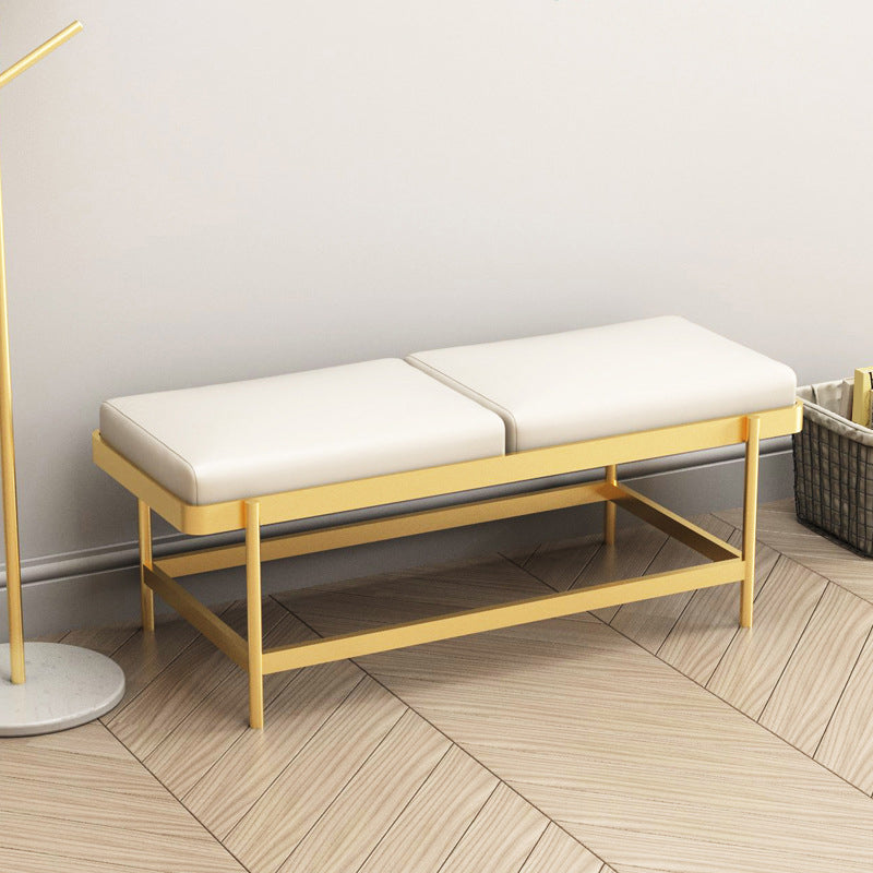 Mid-Century Modern Rectangle Bench Bedroom Seating Bench with Metal Legs Beige Clearhalo 'Benches' 'Chairs & Seating' 'furn' 'furn_benches' 'Furniture' 'Living Room Furniture' 6619493