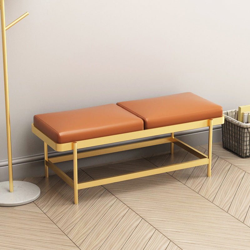 Mid-Century Modern Rectangle Bench Bedroom Seating Bench with Metal Legs Orange Clearhalo 'Benches' 'Chairs & Seating' 'furn' 'furn_benches' 'Furniture' 'Living Room Furniture' 6619494