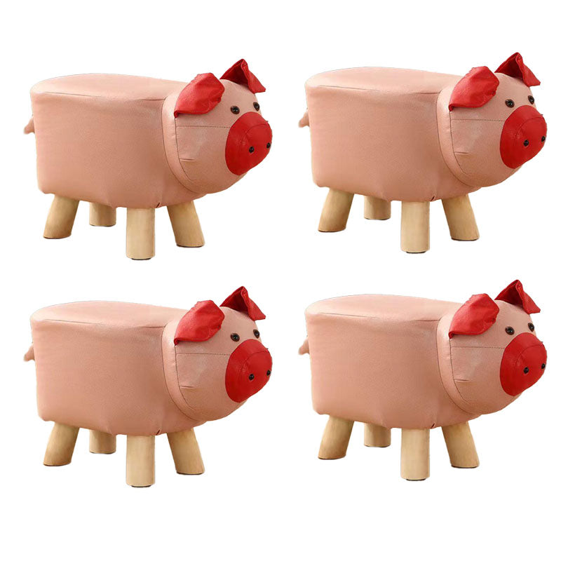 Contemporary Pouf Ottoman Cotton Upholstered Animal Shape Ottoman with Chair Legs Pig Pink 4 Piece Set Clearhalo 'furn' 'furn_ottomans_poufs' 'Furniture' 'Living Room Furniture' 'Ottomans & Poufs' 'ottomans_poufs' 6619648