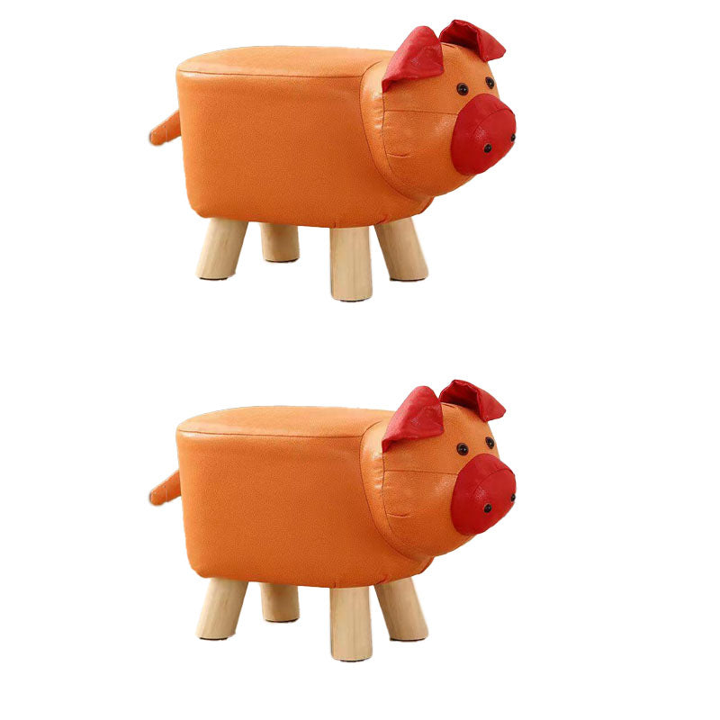 Contemporary Pouf Ottoman Cotton Upholstered Animal Shape Ottoman with Chair Legs Pig Orange 2 Piece Set Clearhalo 'furn' 'furn_ottomans_poufs' 'Furniture' 'Living Room Furniture' 'Ottomans & Poufs' 'ottomans_poufs' 6619649