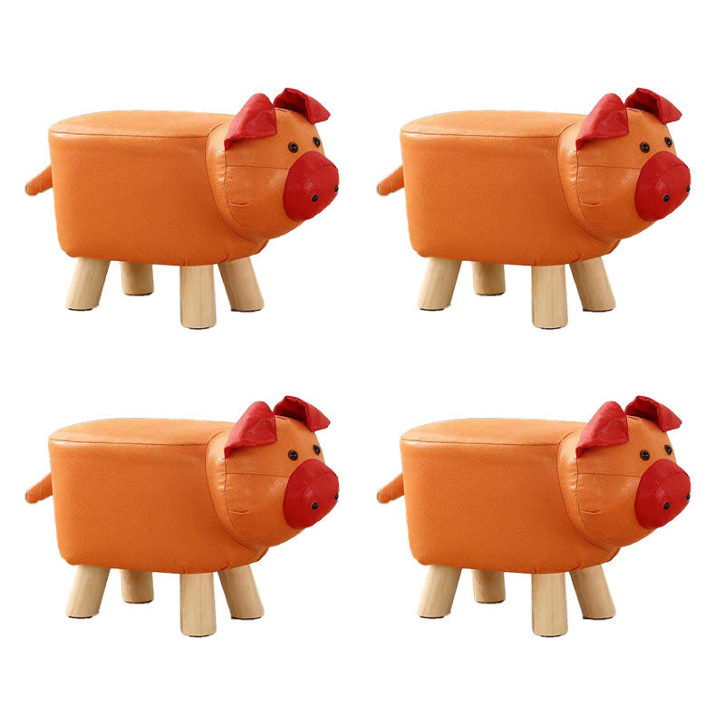 Contemporary Pouf Ottoman Cotton Upholstered Animal Shape Ottoman with Chair Legs Pig Orange 4 Piece Set Clearhalo 'furn' 'furn_ottomans_poufs' 'Furniture' 'Living Room Furniture' 'Ottomans & Poufs' 'ottomans_poufs' 6619651