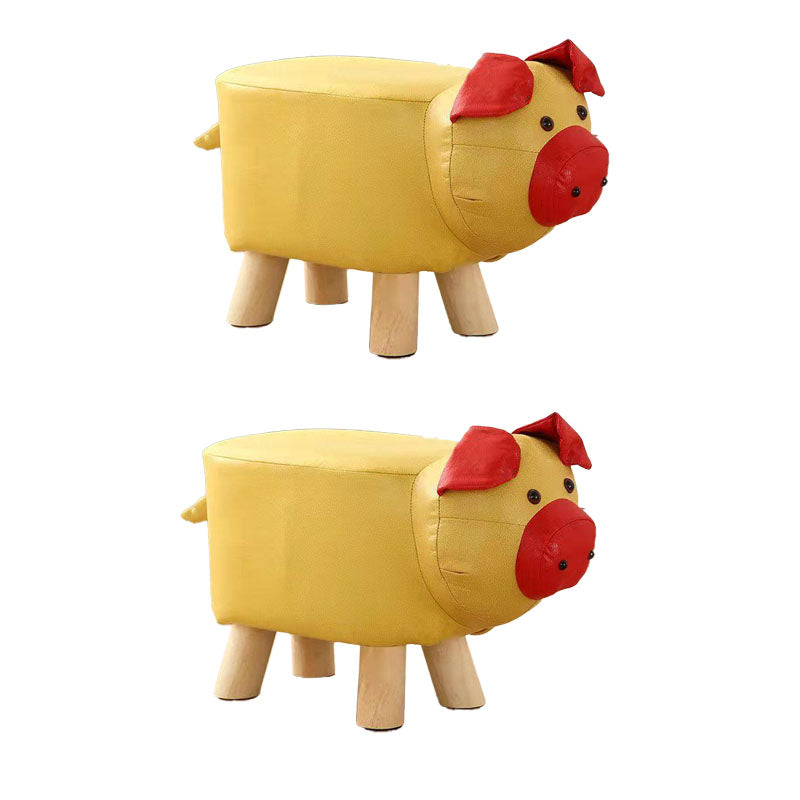 Contemporary Pouf Ottoman Cotton Upholstered Animal Shape Ottoman with Chair Legs Pig Yellow 2 Piece Set Clearhalo 'furn' 'furn_ottomans_poufs' 'Furniture' 'Living Room Furniture' 'Ottomans & Poufs' 'ottomans_poufs' 6619653